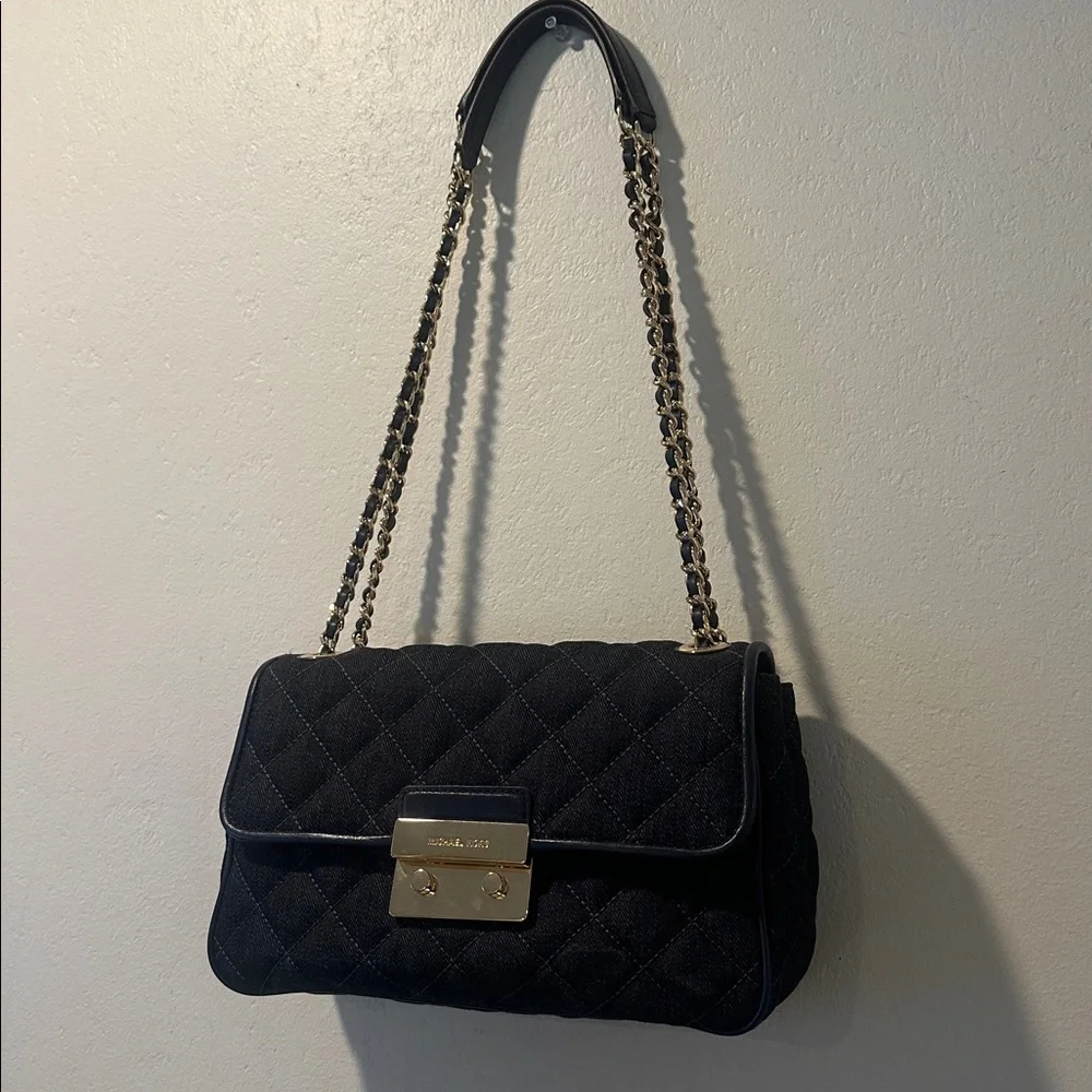 Michael Kors Quilted Denim Shoulder Bag with Gold Accents. - Picture 2 of 5